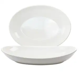 סגלגל לבן כלי שולחן פורצלן קרמיקה שטוח עמוק ארוחת ערב צלחת למסעדה