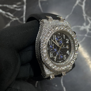 Montre Hip Hop pour homme avec cadran noir, mouvement automatique, bracelet en caoutchouc, sertie de moissanite de laboratoire D/VVS taille ronde - Product Image 3