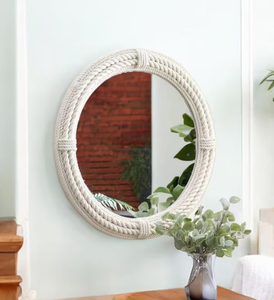 Miroir décoratif mural artisanal nautique de haute qualité en corde blanche, style côtier - Product Image 1