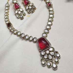 Ensemble collier et boucles d'oreilles Kundan Moissanite rubis de qualité supérieure bijoux de mode - Product Image 5