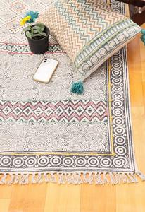 Jaipuri พรมทำด้วยมือผ้าคอตตอน100% พรมปักลายซิกแซกวงกลมเล็กๆซักได้สำหรับในร่มกลางแจ้งรถบ้านสวดมนต์ออกกำลังกาย - Product Image 4