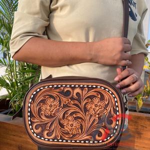2024 Wholesale New Western Hand Tooled Genuine Leather Women's Crossbody Bag Cow Leather Floral Bohemian Luxury Designer Purse - Product Image 1