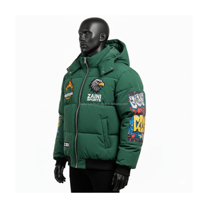 แจ็กเก็ตขนเป็ดผ้าไนลอนโพลีเอสเตอร์300GSM แบบพรีเมียมเสื้อแจ็คเก็ตขนเป็ดดีไซน์โลโก้สีเขียวสำหรับผู้ชาย - Product Image 3