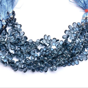 London Blue Topaz Cuarzo 6x9mm-7x10mm Pera facetada Briolette Bead Fine London Blue Topaz Hydro Quartz Cuentas de piedras preciosas para joyería - Product Image 1