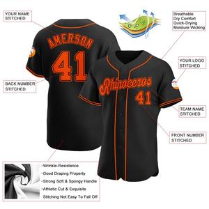 Camiseta de béisbol auténtica negra anaranjada-negra personalizada - Product Image 3