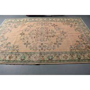 Alfombra de lana clásica vintage de 6x9,3 pies, diseño de retazos verde beige, área grande rectangular para entrada, pila de felpa, altura con respaldo de látex - Product Image 3