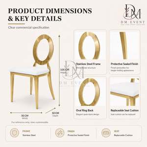 Modern Open Round Ring Back Gold Stainless Steel Wedding <b>Chair</b> with <b>White</b> Cushion for Wedding and Banquet Events Event Seating - Product Image 5