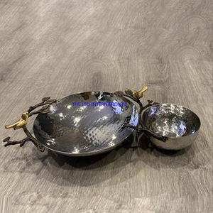 Base chapada en oro Diseño de forma de hoja Cuenco decorativo redondo Acero inoxidable Latón Metal Cuenco de alta calidad - Product Image 3