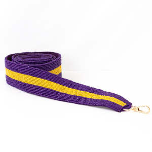 Sangle de sac à main perlée à rayures violettes et jaunes pièces et accessoires de sac spécial fabriqués à la main sangle de sac à main à bandoulière - Product Image 1