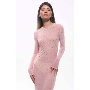 Vestido Maxi de Malla Rosa Diamante Sasso, Elegante Vestido de Novia - Product Image 1