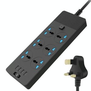 TB-T12 3000W Smart Power Socket <b>Plug</b> 2m 4 <b>USB</b> Ports with 6 Jack Switch Fireproof 4 <b>USB</b> Charging Ports <b>UK</b> <b>Plug</b> - Product Image 1