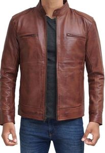 Veste de moto en cuir d'agneau véritable de grande taille marron de haute qualité, imperméable, écologique, respirante, à la mode - Product Image 2