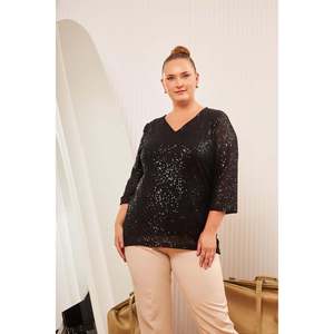 Blusa de Lentejuelas Forrada Talla Grande Negra - Product Image 3