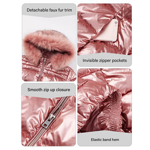 Extérieur Street Wear Polyester Tissu Respirant Femmes Rose Foncé Doudoune Par Temps Froid Hiver À Capuche Bulle Puffer Veste - Product Image 6