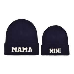 Parche de letras de lana de punto gorra de calavera al aire libre suave cálido Gorro con puños bebé Mini mamá gorro de invierno - Product Image 2