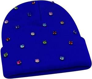 หมวกบีนนี่ถักลายแจ็คการ์ดประดับคริสตัลสีน้ำเงิน ผ้าอะคริลิกเนื้อเรียบ ยืดหยุ่น ใส่ได้ทุกฤดู  ลายปักตกแต่งสไตล์ยูนิเซ็กส์ - Product Image 4