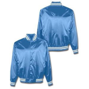 Collection de vestes bomber universitaires en satin personnalisables, bordure côtelée rayée, boutons-pression, style sportif unisexe, style baseball, veste de lettreman - Product Image 1