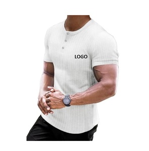 Camiseta Henley acanalada para hombre, camiseta ajustada de algodón de manga corta y larga, camiseta informal directa de fábrica - Product Image 1