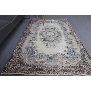 พรมวินเทจขนาด 5.9x6.6 ฟุต สีน้ำตาลลายดอกไม้ พรมขนสัตว์ตุรกี - Product Image 2