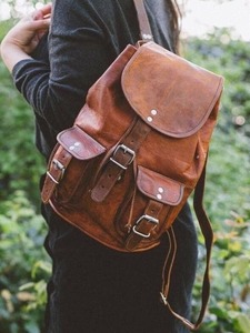 <b>Handmade</b> Vintage Women's Genuine <b>Leather</b> Purse Rucksack Backpack - Product Image 4