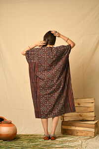 100% algodón indio estilo bohemio Kaftan vestido Ajrakh estampado motivos geométricos borla lavable modesto Casual terroso Midi Kaftan Suelto - Product Image 2