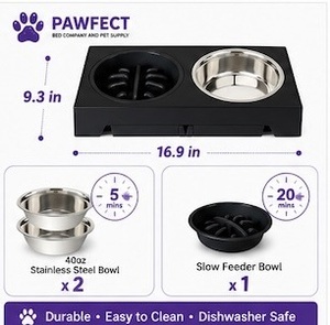Support de gamelle surélevé 2-en-1 PAWFECT réglable, pliable, léger et portable pour chiens et chats, en plastique et acier inoxydable, avec mangeoire lente 5 - Product Image 4