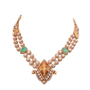 Ensemble collier et boucles d'oreilles en argent sterling 925 traditionnel Gajaah avec pierre émeraude pour femmes, bijoux de fête de mariage - Product Image 3