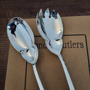 Utensilios de ensalada de servidor de ensalada de acero inoxidable de plata brillante para restaurantes Hotel y Resort hechos a mano de La India - Product Image 5