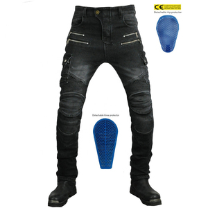 D-Ride Moto Black Motorcycle Rider Biker Jeans CE Armor Protection Panneaux plissés Séchage rapide Respirant Polyester/Coton pour Hommes - Product Image 1
