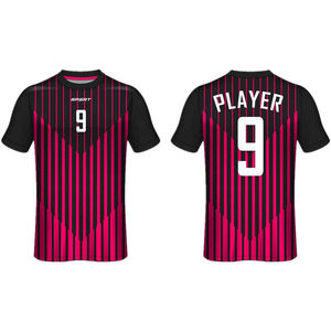 Maillot de football personnalisé KIVOTECH, noir et rose rayé, col rond, manches courtes, évacuation de l'humidité, unisexe, vêtements de sport pour adultes - Product Image 1