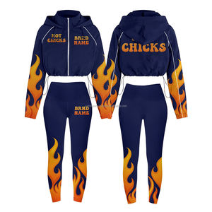 Conjunto de 2 piezas de chándal cortavientos de bloque de color personalizado de talla grande para mujer, conjunto de Jogger recortado con media cremallera, conjunto cortavientos de alta calidad - Product Image 2