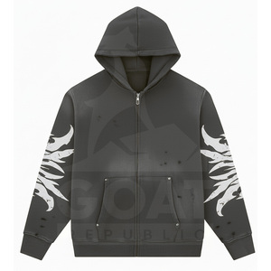 Sudadera con Capucha Desgastada y Lavada, Corte Regular, Estilo Urbano Vintage, Estampado Gráfico Personalizado, Invierno, Tinte Liso, Hip Hop, Y2k - Product Image 1