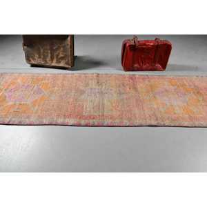 Alfombra de 3x11.6 pies, Alfombra Turca Herki, Alfombra Vintage de Lana Naranja con Diseño de Camuflaje - Product Image 3