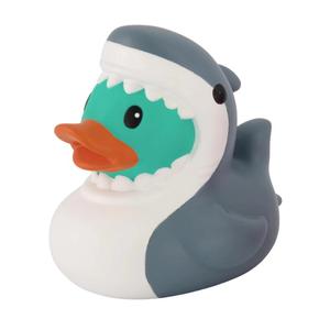 Customized Mass Printed PVC <strong>Shark</strong> <strong>Rubber</strong> Duck Shaped Bathtub Bath <strong>Toys</strong> Incorporating Pattern Designs - Product Image 1