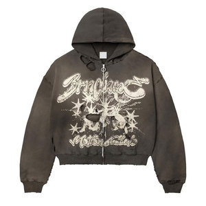 Mens Fashion Oversized Washed Streetwear Distressed <b>Hoodie</b> Vintage <b>Grunge</b> Regular Fit Casual 100% Organic Cotton Fleece - Product Image 2