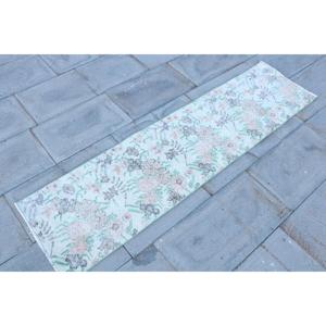 Vintage Turkish Wool <b>Rug</b> <b>Runner</b> 1.5x5.8 ft White Patchwork Design Eco-Friendly Latex Backing - Product Image 3