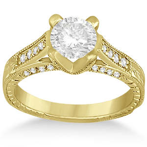 Anillo de Compromiso y Alianza de Oro Amarillo de 18K con Diamantes Estilo Antiguo - Product Image 4