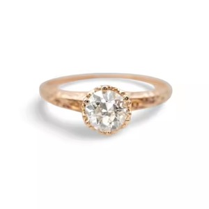 Solitario de oro sólido de 14K, anillo de compromiso de diamante cultivado en laboratorio blanco de 7 MM, anillo de promesa de boda de filigrana antigua para ella para fiestas - Product Image 1