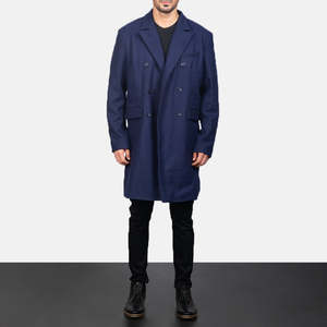 Abrigo de lana cruzado para hombre Claud en azul con tres bolsillos exteriores y dos interiores - Product Image 1