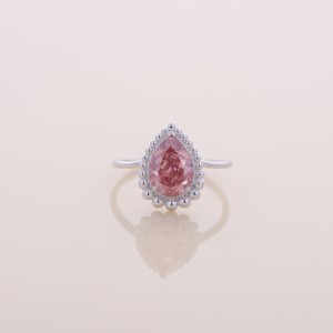 IGI Certified Pear Cut Pink Lab Grown Diamond Vintage Beaded Halo Solitaire Wedding <b>Ring</b> in Solid <b>925</b> Sterling <b>Silver</b> - Product Image 1