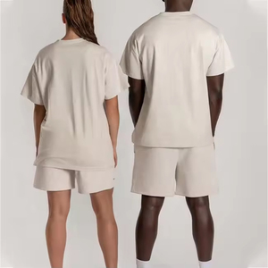 OEM 2025 Summer Casual <b>T</b>-<b>shirt</b> Custom Logo Oversized Premium <b>Pocket</b> Cotton Heavyweight Plain Unisex Sports Set - Product Image 3