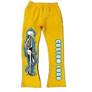 Pantalones de chándal OEM con logotipo personalizado para hombre, pantalones de chándal elásticos de retazos, pintura de grafiti, salpicaduras, pantalones de chándal acampanados, pantalones de trabajo - Product Image 2