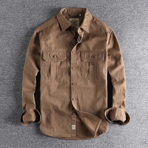 Fashion Wash N-style Genuine Leather Canvas Long-sleeved Shirt Men's Double Pockets Casual Youth Jacket <b>Thin</b> Coat Waterproof - Product Image 6