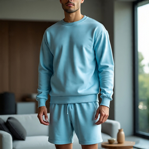 ชุดกางเกงขาสั้นขนแกะ100% สำหรับผู้ชายชุดวิ่งออกกำลังกายฟิตเนส2ชิ้นลำลองน้ำหนักเบาเซ็ตเสื้อวอร์มกางเกงขาสั้น - Product Image 4