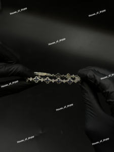 Silver Floral Link <b>Bracelet</b> With Blue <b>Moissanite</b> Diamond Look Stones Iced Out Design Elegant Chain Jewelry For Women Party Wear - Product Image 2