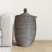 Panier en osier africain extra-large en coton tressé avec couvercle, Sénégal, écologique, pliable, fait à la main, moderne, pour rangement suspendu