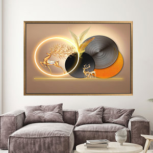 Toile Cerf Doré - Décoration Murale Moderne, Art Abstrait, Cadeau de Pendaison de Crémaillère, 1P : Cadre Doré - Product Image 1