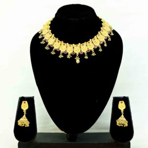 สร้อยคอทองชุบ 14K 18K 24K แบบสั้น ขายส่ง, สร้อยคอแฟชั่นทองเหลือง, ชุดเครื่องประดับลายดอกไม้แบบดั้งเดิม - Product Image 2