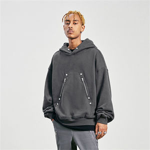 OEM High Street Hommes Hiver Oversize Heavyweight Style Hip Hop avec poches zippées et motif solide personnaliser Bouton Sweat à capuche - Product Image 1