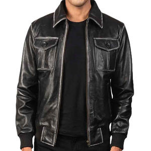 Meilleur prix Top qualité logo personnalisé couleur unie vestes en cuir haute qualité hiver hommes en gros véritable veste en cuir vintage - Product Image 6